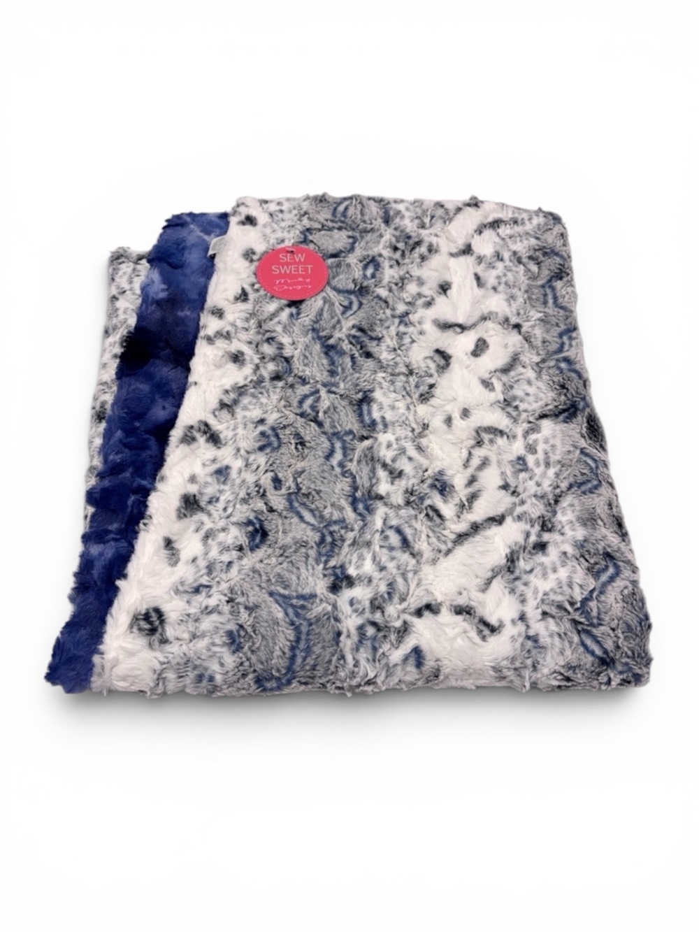NWT Sew Sweet Minky Designs Blue White Small Baby Blanket Faux Fur Ultra Soft